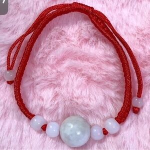 Red Adjustable Bracelet with White Beads Jade Bracelet